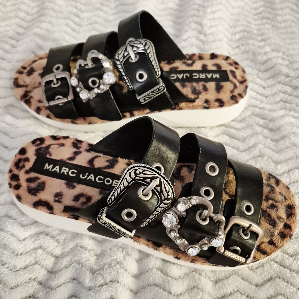 Marc Jacobs Edgy Leopard Print Sandals with Rhinestone Straps - Picture 10 of 10